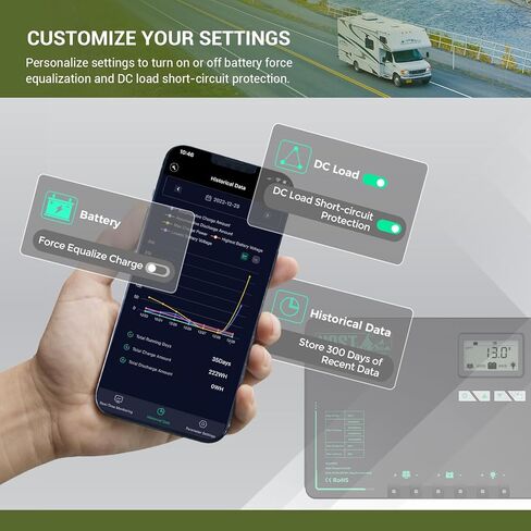 HQST MPPT Solar Charge Controller 40 Amp Negative Grounded Controller with Bluetooth LCD Display, 12V/24V DC Input Solar Panel Regulator for Gel Sealed Flooded and Lithium Battery in Kuwait