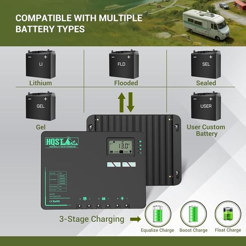 HQST MPPT Solar Charge Controller 40 Amp Negative Grounded Controller with Bluetooth LCD Display, 12V/24V DC Input Solar Panel Regulator for Gel Sealed Flooded and Lithium Battery in Kuwait