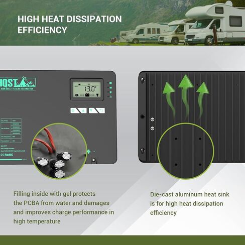 HQST MPPT Solar Charge Controller 40 Amp Negative Grounded Controller with Bluetooth LCD Display, 12V/24V DC Input Solar Panel Regulator for Gel Sealed Flooded and Lithium Battery in Kuwait