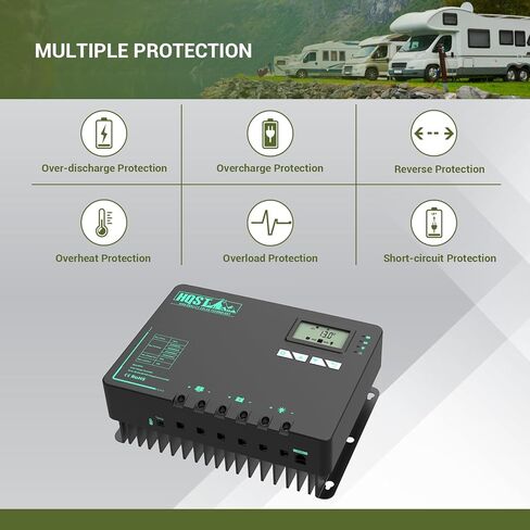 HQST MPPT Solar Charge Controller 40 Amp Negative Grounded Controller with Bluetooth LCD Display, 12V/24V DC Input Solar Panel Regulator for Gel Sealed Flooded and Lithium Battery in Kuwait
