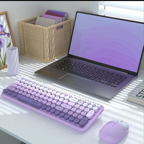 Wireless Keyboards and Mouse Combos, UBOTIE Colorful Gradient Rainbow Colored Retro Typewriter Flexible Keyboard, 2.4GHz Connection and Optical Mouse(Green Gradient) in Kuwait