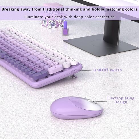 Wireless Keyboards and Mouse Combos, UBOTIE Colorful Gradient Rainbow Colored Retro Typewriter Flexible Keyboard, 2.4GHz Connection and Optical Mouse(Green Gradient) in Kuwait