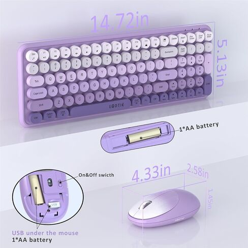 Wireless Keyboards and Mouse Combos, UBOTIE Colorful Gradient Rainbow Colored Retro Typewriter Flexible Keyboard, 2.4GHz Connection and Optical Mouse(Green Gradient) in Kuwait