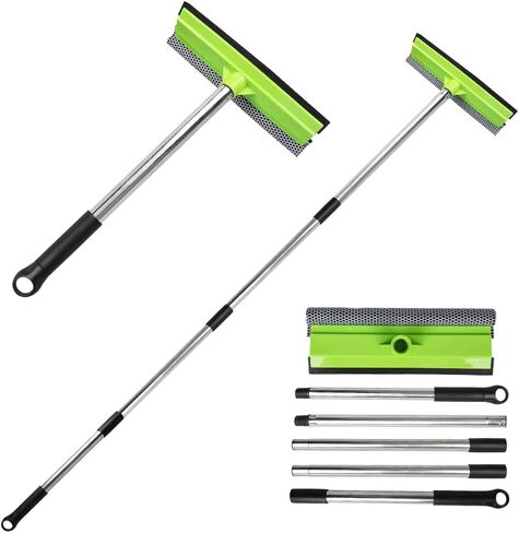 Window Squeegee with Long Handle, 2 in 1 Squeegee with Cleaning Sponge and Rubber Blade,Car Squeegee Window Cleaning Tool for Gas Station, Glass,Shower,Windshield (Green) in Saudi Arabia