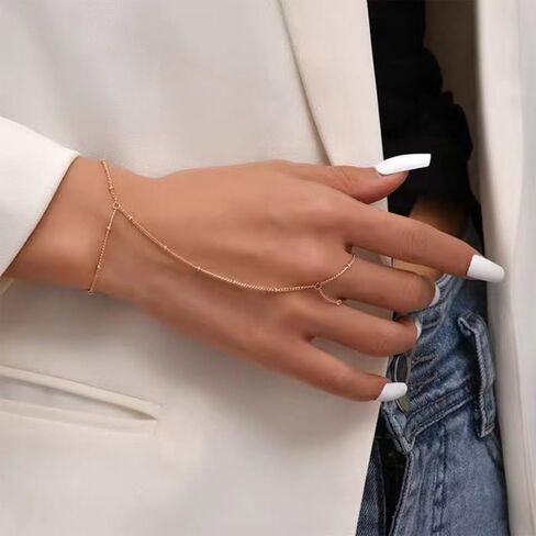 Gold Bracelets for Women,Hand Chain Ring Bracelet Bracelet Ring Hand Chain Non Tarnish Hand Jewelry for Women Dainty Bracelets Set for Women in Saudi Arabia
