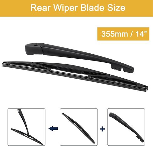 Unifizz Rear Windshield Wiper Blade Arm Set for Mazda 3 Hatchback 2005-2007 Black 360mm 14 inch in Kuwait