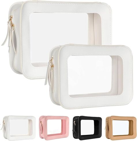 Clear Makeup Bag, TSA Approved Travel Toiletry Bag with Zipper, Clear Cosmetic Case Organizer Pouch for Travel Purse Car Transparent,Clear Square Makeup Bags for Women Men (White) in Saudi Arabia