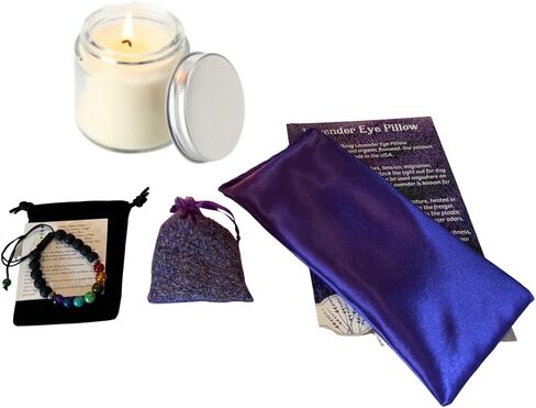 Relaxation Gift Set for Women-AyaZen Lavender Eye Pillow, Chakra Stone Bracelet, Lavender Soy Candle and Sachet. Perfect Aromatherapy Set (Made in USA) in Saudi Arabia