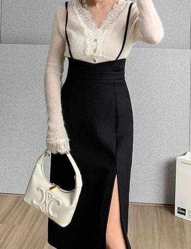 Women's High Waist Work Office Suspender Pencil Skirt Split Knee Length Bodycon Skirt in Saudi Arabia