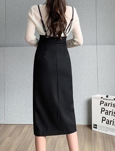 Women's High Waist Work Office Suspender Pencil Skirt Split Knee Length Bodycon Skirt in Saudi Arabia