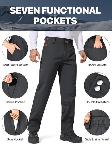 سراويل شتوية مبطنة بالصوف للتدفئة للرجال من الجندي الحر، سراويل تزلج على الجليد قابلة للتوسيع بخصر ناعم in Kuwait