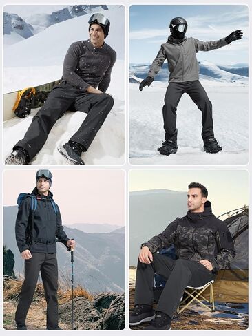 سراويل شتوية مبطنة بالصوف للتدفئة للرجال من الجندي الحر، سراويل تزلج على الجليد قابلة للتوسيع بخصر ناعم in Kuwait