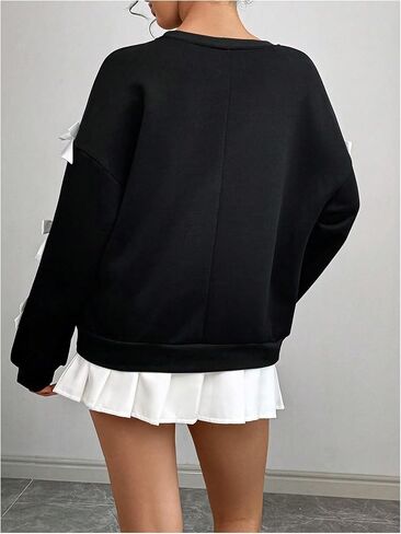 GORGLITTER Women's Bow Crew Neck Sweatshirt Drop Shoulder Long Sleeve Pullover Tops in Saudi Arabia