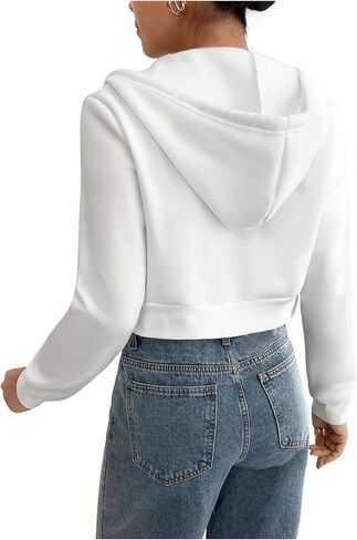 GORGLITTER Women's Cropped Zip Up Hoodie Drawstring Long Sleeve Hooded Sweatshirt in Saudi Arabia