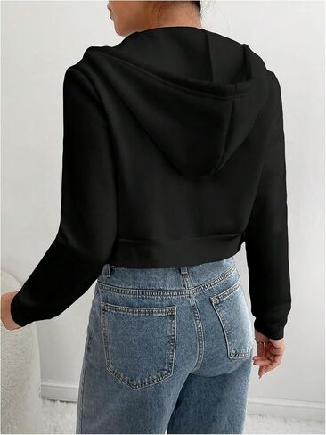 GORGLITTER Women's Cropped Zip Up Hoodie Drawstring Long Sleeve Hooded Sweatshirt in Saudi Arabia