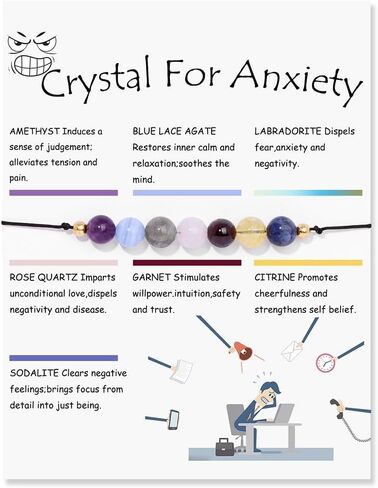 XAM Crystal Bead Bracelet for Women Adjustable Natural Stone Yoga Meditation Bracelet for Couple Friends Famlies Gift Chakra Bracelets with Wish Card in Saudi Arabia