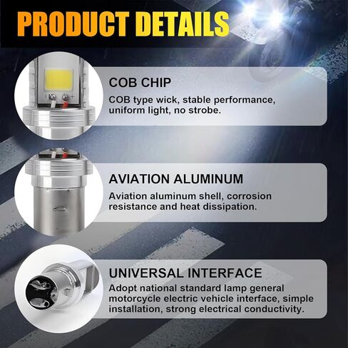 UGSHY 2 قطعة H6 BA20D لمبة أضواء LED للسيارة، 12 فولت على الوجهين عالية السطوع للدراجات النارية، ملحقات عالمية 500 أمبير للمركبات ذات العوارض المنخفضة لشاحنة سيارات الدفع الرباعي (الضوء الأبيض) in Kuwait