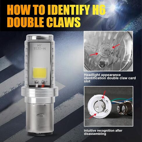 UGSHY 2 قطعة H6 BA20D لمبة أضواء LED للسيارة، 12 فولت على الوجهين عالية السطوع للدراجات النارية، ملحقات عالمية 500 أمبير للمركبات ذات العوارض المنخفضة لشاحنة سيارات الدفع الرباعي (الضوء الأبيض) in Kuwait