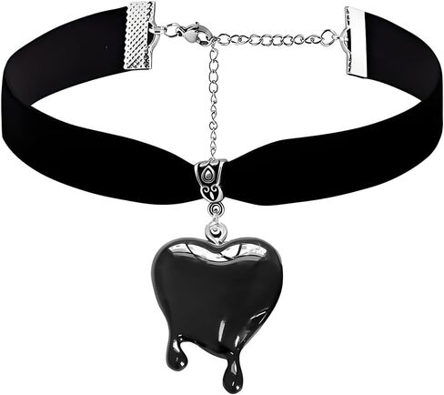 Halloween Dropping Blood Heart Necklace for Women Vintage Gothic Y2k Black Velvet Red Heart Pendent Choker Vampire Thorn Heart Necklace Jewelry Gift in Kuwait