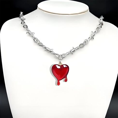 Halloween Dropping Blood Heart Necklace for Women Vintage Gothic Y2k Black Velvet Red Heart Pendent Choker Vampire Thorn Heart Necklace Jewelry Gift in Kuwait