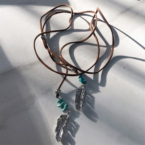 Boho Necklaces for Women, Choker Necklace for Women Trendy Boho Layered Leather Necklace Western Turquoise Necklace Boho Jewelry for Women Cowgirl in Saudi Arabia