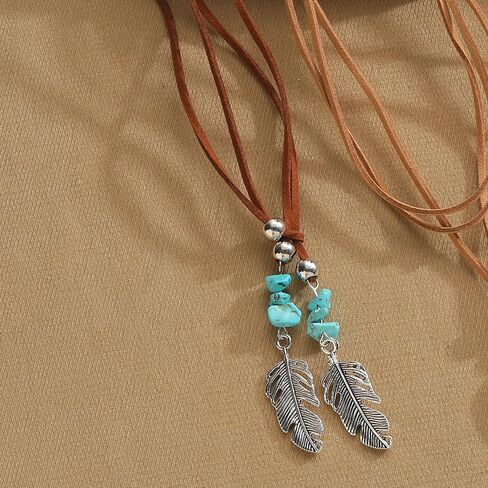 Boho Necklaces for Women, Choker Necklace for Women Trendy Boho Layered Leather Necklace Western Turquoise Necklace Boho Jewelry for Women Cowgirl in Saudi Arabia
