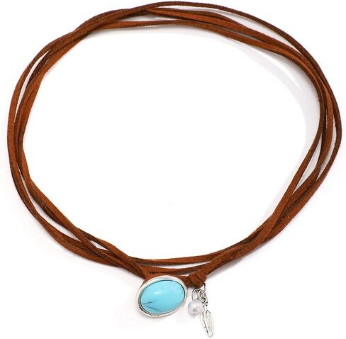Boho Necklaces for Women, Choker Necklace for Women Trendy Boho Layered Leather Necklace Western Turquoise Necklace Boho Jewelry for Women Cowgirl in Saudi Arabia