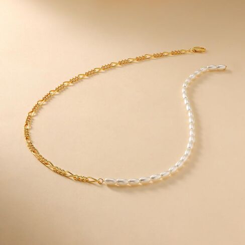 Dainty Created Pearl Choker Necklaces for Women 18K Gold Plated Pearl Chain Necklace Trendy Simple Pearl Necklace for Women in Saudi Arabia
