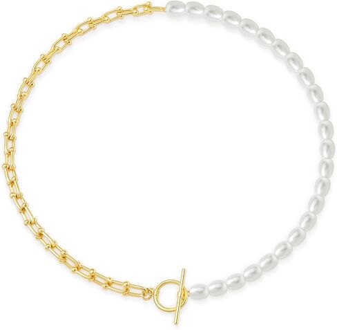 Dainty Created Pearl Choker Necklaces for Women 18K Gold Plated Pearl Chain Necklace Trendy Simple Pearl Necklace for Women in Saudi Arabia