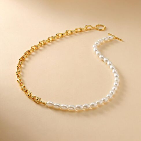 Dainty Created Pearl Choker Necklaces for Women 18K Gold Plated Pearl Chain Necklace Trendy Simple Pearl Necklace for Women in Saudi Arabia