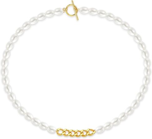 Dainty Created Pearl Choker Necklaces for Women 18K Gold Plated Pearl Chain Necklace Trendy Simple Pearl Necklace for Women in Saudi Arabia
