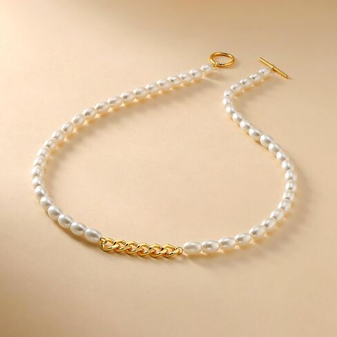 Dainty Created Pearl Choker Necklaces for Women 18K Gold Plated Pearl Chain Necklace Trendy Simple Pearl Necklace for Women in Saudi Arabia
