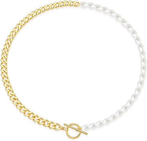 Dainty Created Pearl Choker Necklaces for Women 18K Gold Plated Pearl Chain Necklace Trendy Simple Pearl Necklace for Women in Saudi Arabia