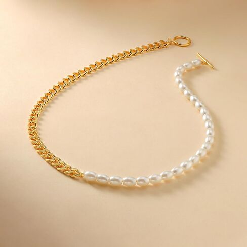 Dainty Created Pearl Choker Necklaces for Women 18K Gold Plated Pearl Chain Necklace Trendy Simple Pearl Necklace for Women in Saudi Arabia