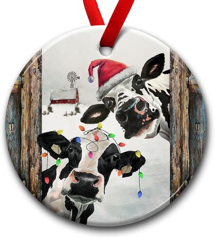 Cow Ornament, Farmhouse Christmas Ornaments - Western Farm Decor Gifts for Family, Mom, Dad, Friends, Cow Farmers - Hanging on Holiday Decorations in Kuwait