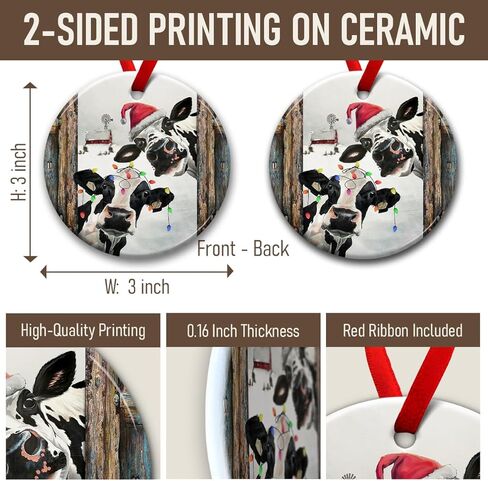 Cow Ornament, Farmhouse Christmas Ornaments - Western Farm Decor Gifts for Family, Mom, Dad, Friends, Cow Farmers - Hanging on Holiday Decorations in Kuwait