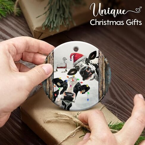 Cow Ornament, Farmhouse Christmas Ornaments - Western Farm Decor Gifts for Family, Mom, Dad, Friends, Cow Farmers - Hanging on Holiday Decorations in Kuwait