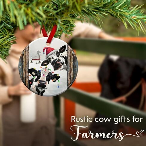 Cow Ornament, Farmhouse Christmas Ornaments - Western Farm Decor Gifts for Family, Mom, Dad, Friends, Cow Farmers - Hanging on Holiday Decorations in Kuwait