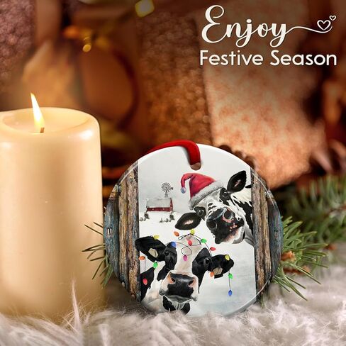 Cow Ornament, Farmhouse Christmas Ornaments - Western Farm Decor Gifts for Family, Mom, Dad, Friends, Cow Farmers - Hanging on Holiday Decorations in Kuwait