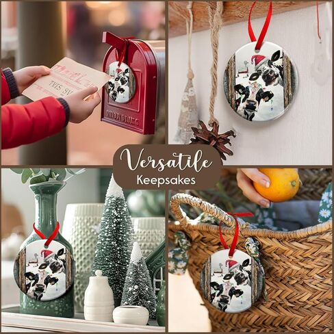 Cow Ornament, Farmhouse Christmas Ornaments - Western Farm Decor Gifts for Family, Mom, Dad, Friends, Cow Farmers - Hanging on Holiday Decorations in Kuwait