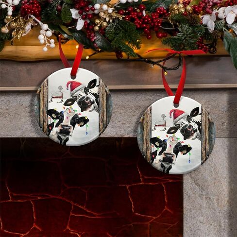 Cow Ornament, Farmhouse Christmas Ornaments - Western Farm Decor Gifts for Family, Mom, Dad, Friends, Cow Farmers - Hanging on Holiday Decorations in Kuwait