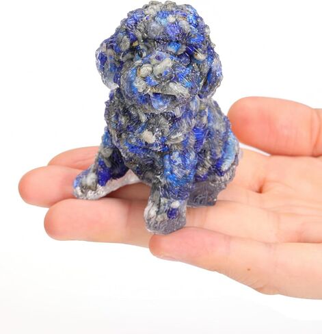 Jovivi 2.56 بوصة تمثال كلب كريستال جمشت منحوت من الراتنج الريكي شفاء كريستال جيب حجر النحت الأحجار الكريمة الحيوان الكلب التماثيل زخرفة لطيف غرفة مكتب ديكور الهدايا in Kuwait