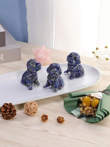 Jovivi 2.56 بوصة تمثال كلب كريستال جمشت منحوت من الراتنج الريكي شفاء كريستال جيب حجر النحت الأحجار الكريمة الحيوان الكلب التماثيل زخرفة لطيف غرفة مكتب ديكور الهدايا in Kuwait