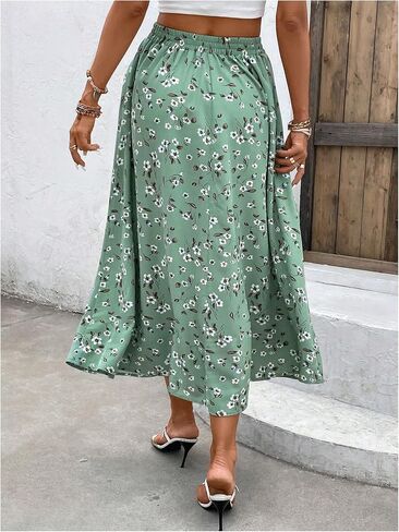 MakeMeChic Women's High Waisted Drawstring Skirt Floral Print Flare Skirts A Line Loose Maxi Long Skirt in Saudi Arabia