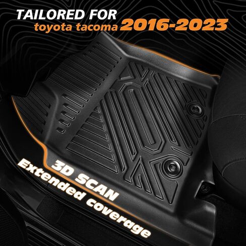 Floor Mats for Toyota Tacoma 2016-2023 (Double Cab), All Weather Custom Fit TPE Mats Front & Rear, Compatible with Automatic Models, Black in Kuwait