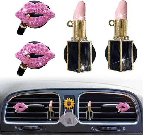 5 Pcs Bling Pink Lips Air Vent Clips, Heart Shape Crystal Car Air Vent Clip Charms Car Air Fresheners for Women Rhinestone Diffuser Vent Clip Cute Car Decor Bling Car Accessories,Interior Accessories in Saudi Arabia