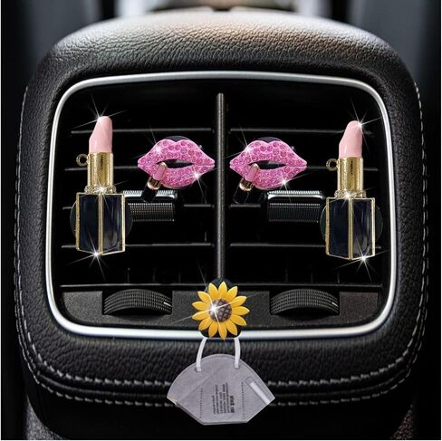 5 Pcs Bling Pink Lips Air Vent Clips, Heart Shape Crystal Car Air Vent Clip Charms Car Air Fresheners for Women Rhinestone Diffuser Vent Clip Cute Car Decor Bling Car Accessories,Interior Accessories in Saudi Arabia