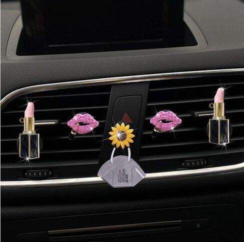 5 Pcs Bling Pink Lips Air Vent Clips, Heart Shape Crystal Car Air Vent Clip Charms Car Air Fresheners for Women Rhinestone Diffuser Vent Clip Cute Car Decor Bling Car Accessories,Interior Accessories in Saudi Arabia