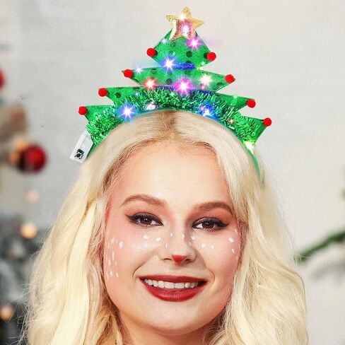 Olbye LED Christmas Headbands Light Up Xmas Hairband Glow Christmas Tree Holiday Costume Accessories for Women in Saudi Arabia