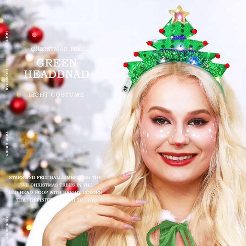 Olbye LED Christmas Headbands Light Up Xmas Hairband Glow Christmas Tree Holiday Costume Accessories for Women in Saudi Arabia